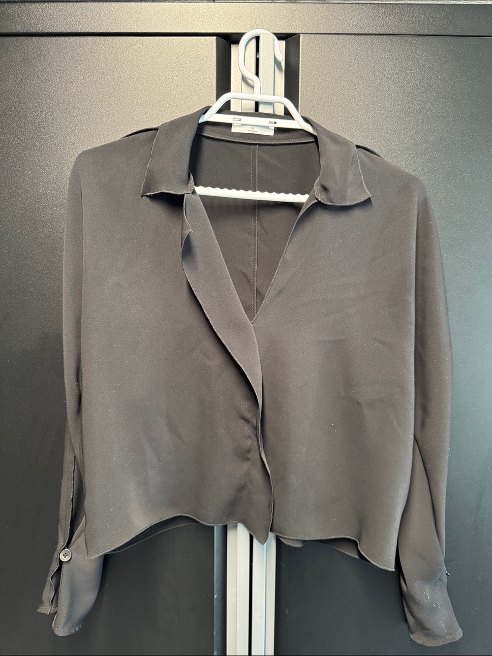 Babaton Black Draped V-Neck Long-Sleeve Blouse